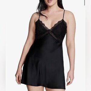 Victoria's Secret Stretch Satin Lacy Cutout Slip Dress Womens XL Black Sexy